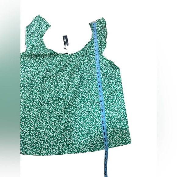 Papermoon Sleeveless Ruffle Strap Tank Green & White Floral Print Size 1XL NWT - Picture 10 of 10